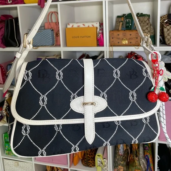 Dooney & Bourke Nautical Rope Navy Canvas & White Leather Monogram Shoulder Bag